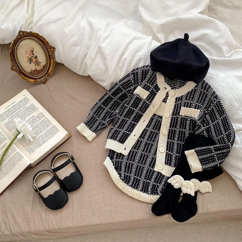 MILANCEL New Autumn Baby Clothes Set Toddler Cute Plaid Knit Cardigan + Bodysuit Girls Suit