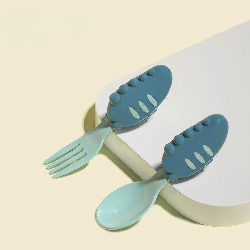 Stainless Steel Baby Tableware Set with Cartoon Spoon and Fork