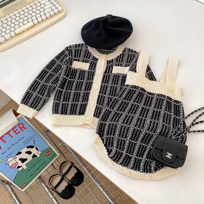 MILANCEL New Autumn Baby Clothes Set Toddler Cute Plaid Knit Cardigan + Bodysuit Girls Suit