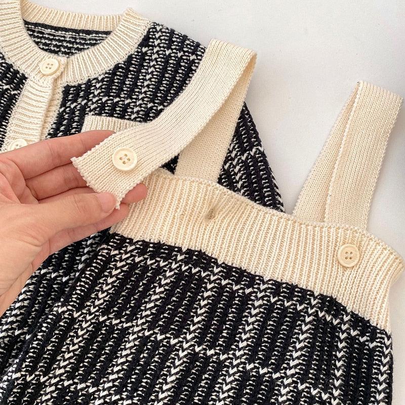 MILANCEL New Autumn Baby Clothes Set Toddler Cute Plaid Knit Cardigan + Bodysuit Girls Suit - BabiBooms
