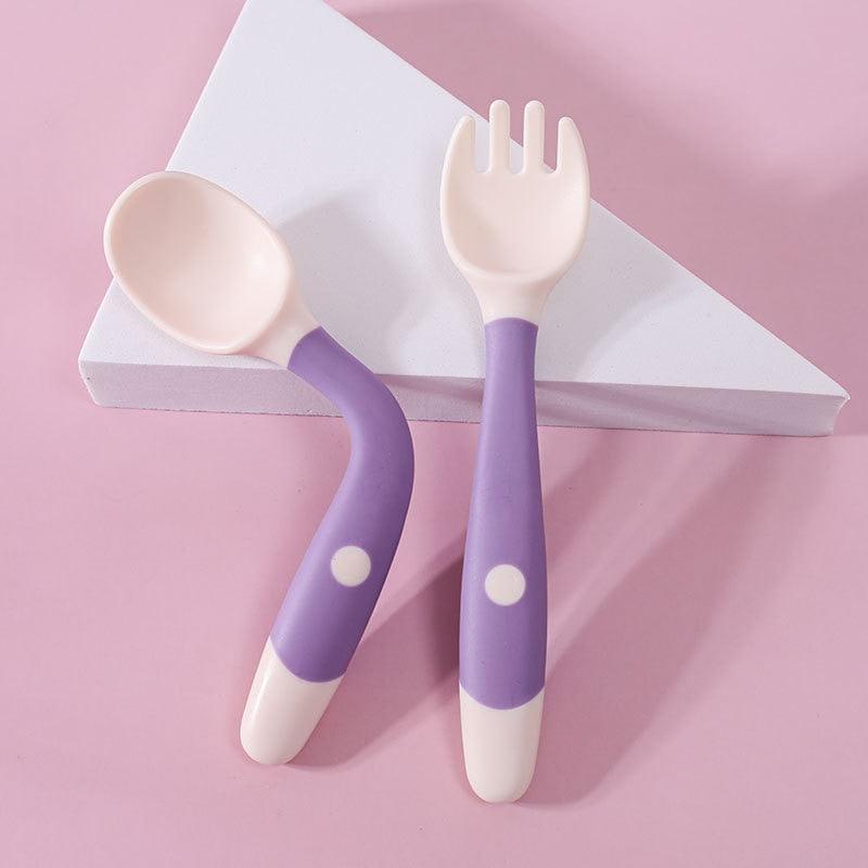 2PCS Silicone Spoon Fork for Baby Utensils Set Auxiliary Food Toddler Learn To Eat Training Bendable Soft Fork Baby Tableware - BabiBooms