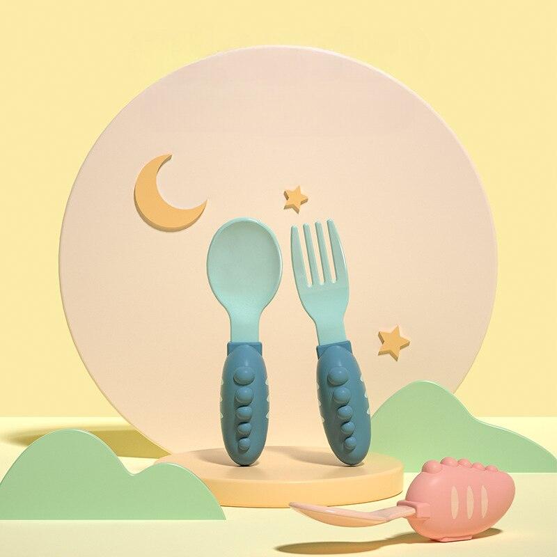 Stainless Steel Baby Tableware Set with Cartoon Spoon and Fork