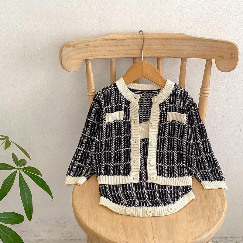 MILANCEL New Autumn Baby Clothes Set Toddler Cute Plaid Knit Cardigan + Bodysuit Girls Suit - BabiBooms