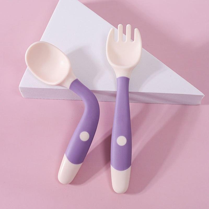 2PCS Baby Utensils Spoons Forks Set Heat-Resistant Bendable Toddlers Feeding  Training Learning Spoon and Fork Tableware Set