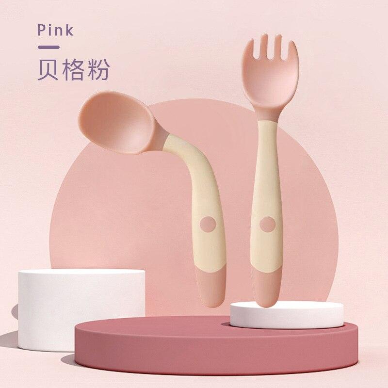 2PCS Baby Utensils Spoons Forks Set Heat-Resistant Bendable Toddlers  Feeding Training Learning Spoon and Fork Tableware Set